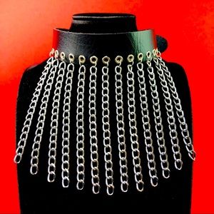 Super Sick and Chunky Punk Dangling Tassels Chains Choker Collar Vegan Leather